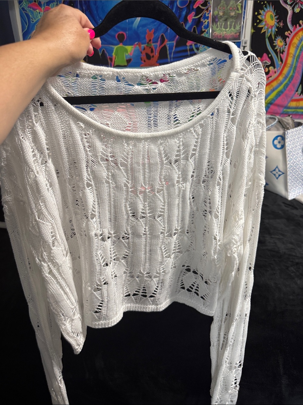 SHEIN White Open-Knit Lightweight Sweater